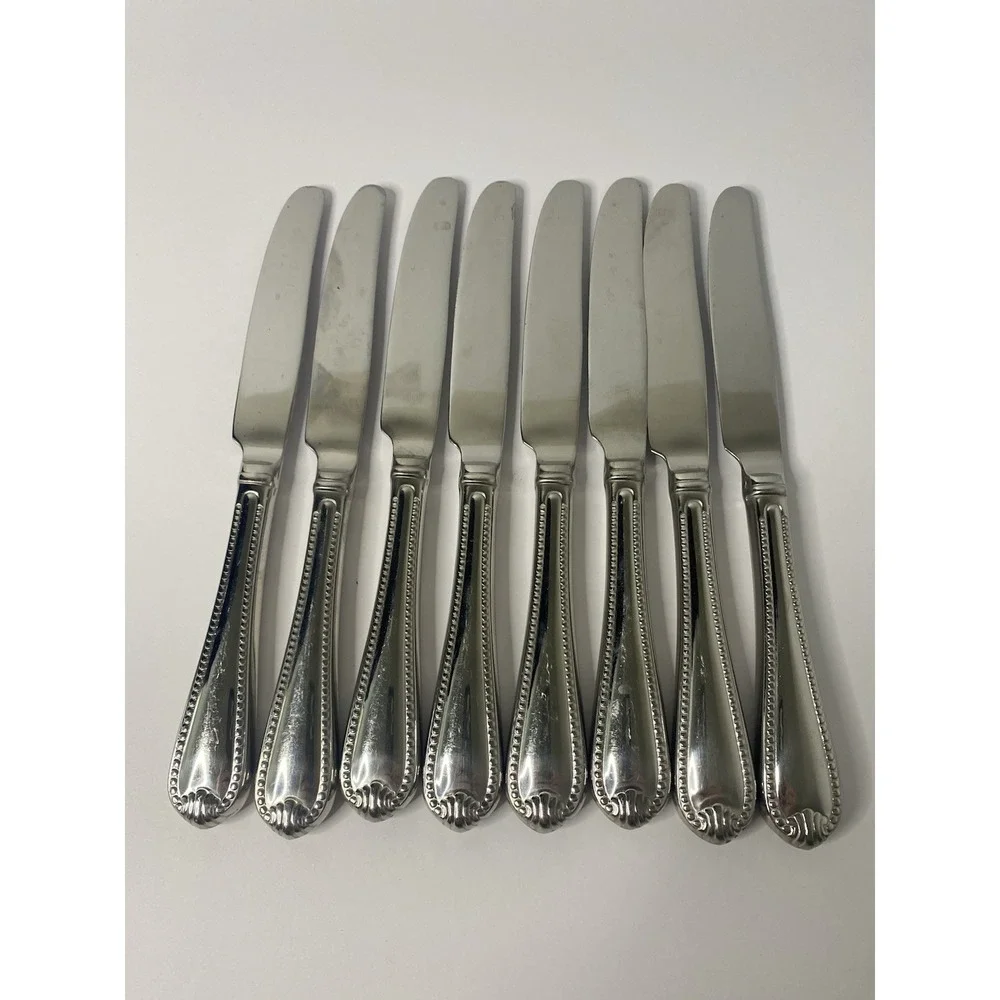 8 Dinner Knives Hollow Lenox BEAD Glossy Plume Tip Stainless 9 1/4